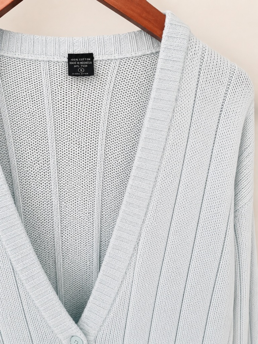 100% Cotton Ribbed Cardigan Sweater Coastal Light Blue Size Small / Medium - Picture 4 of 5